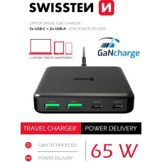 Swissten Desktop GaN Charger Adaperis 2x USB-C |  2x USB | 65W