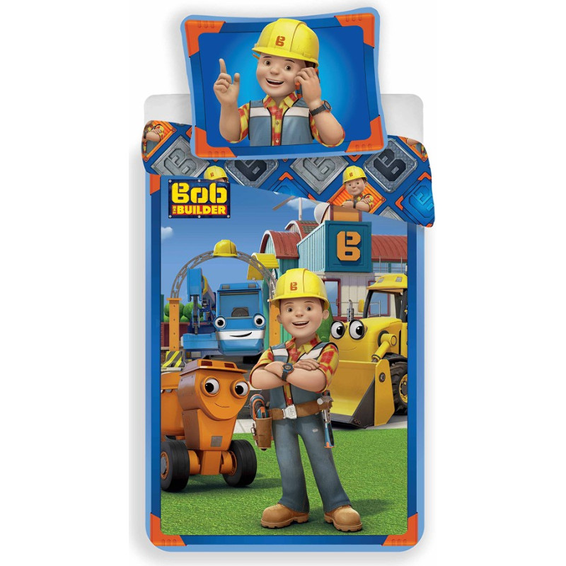 Kokvilnas gultas veļa 140x200 Bob the Builder 0303 ekskavatora transportlīdzekļu spilvendrāna 70x90