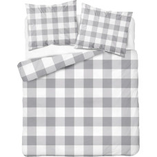 Kokvilnas gultas veļa 220x200 pelēks balts čeks 3840 A Kokvilna 88