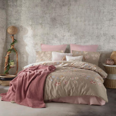 Satīna gultasveļa 200x220 Rosbabella smilškrāsas rozā ziedi Exclusive 3