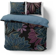 Kokvilnas gultas veļa 220x200 Ziedi tirkīza violeta 4095 A 2 spilvendrānas 70x80 Holland 129