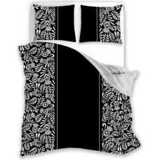 Kokvilnas gultasveļa 180x200 Glamour 019 melni baltas lapas