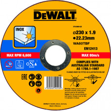 Dewalt-Akcesoria Inox nerūsējošā tērauda griešanas disks 230 mm ar biezumu 1,9 mm Thin Cut DeWALT [DT43909-QZ]