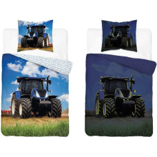 Tumsā mirdzoša gultas veļa 140 x 200 Traktor lauka zils 4543 A Fluo 10