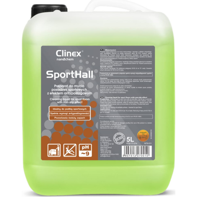 Clinex Pretslīdes šķidrums PVC linoleja parketa tīrīšanai sporta hallēs SportHall 5L