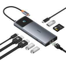 Baseus 10in1 centrmezgla adapteris USB-C uz HDMI / USB-A / USB-C / RJ45 / SD / TF / USB-C PD pelēks