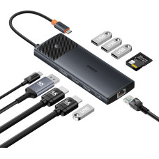 Baseus 11in1 HUB USB-C adapteris USB-A / PD / HDMI / DP / RJ-45 / SD / TF melns