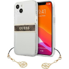 GUHCP13SKB4GBR Guess PU|TPU 4G Brown Stripe Case for iPhone 13 Mini Transparent