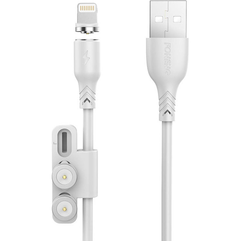 Foneng X62 Magnetic 3in1 USB to USB-C | Lightning | Micro USB Cable, 2.4A, 1m (White)