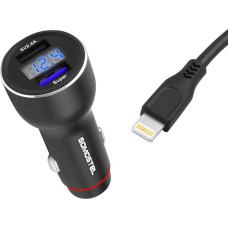 SOMOSTEL AUTOMOBILU UZLĀDZĒJS 5A|30W, 2xUSB + mērītājs, IPHONE KĀBEĻŠ melns, SMS-A89, Ātrā lādētāja 3.0.