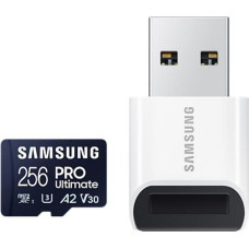 Samsung MicroSD Card with Card Reader PRO Ultimate 256 GB  microSDXC Memory Card  Flash memory class U3  V30  A2