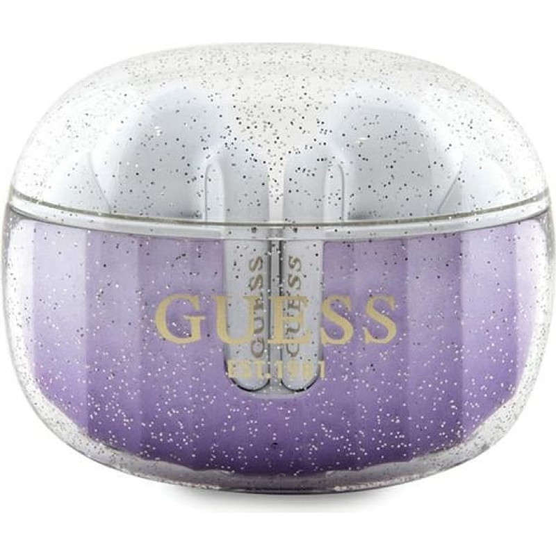 Guess słuchawki Bluetooth GUTWSHDGKEEU TWS + stacja dokująca fioletowy|purple Glitter Gradient