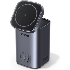 Ugreen CD342 100W GaN charging station 2x USB-C 1x USB-A with Qi MagSafe inductive charging - gray