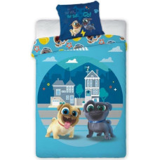 Kokvilnas gultasveļa 140x200 Bingo un Rolly Blue Mopši Suņi Pappy Dog Pals Roly Roli Bērnu jauniešu spilvendrāna 70x90