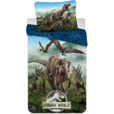 Kokvilnas gultas veļa 140x200 Jurassic Park dinozauri mežs kalni 6779 Jurassic Park spilvendrāna 70x90