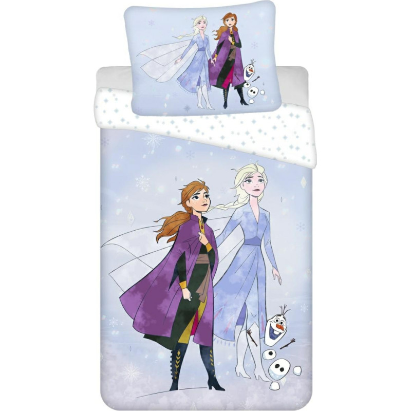 Kokvilnas gultas veļa 140x200 Frozen Frozen 8346 Anna Elsa Olaf spilvendrāna 70x90 zils sniegavīrs bērniem