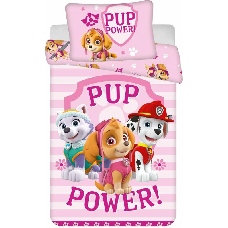 Kokvilnas gultas veļa 100x135 Paw Patrol Paw Skye Everest 2554 rozā Marshall spilvendrāna 40x60 bērnu gultiņa kucēns power