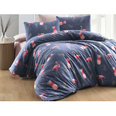 Kokvilnas gultas veļa 220x200 Estiva zili rozā flamingo ananāsi Cottonlove Exclusive 4