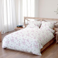 Kokvilnas gultasveļa 220x200 Calmia balts rozā pulverveida rožu ziedi Cotton 3