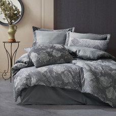 Kokvilnas gultasveļa 220x200 Flora pelēki žakarda ziedi Cottonlove Jacquard