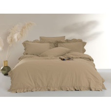 Kokvilnas gultas veļa 200x220 bēšs ar volānu kastītē parasts Stonewashed Akdeniz Beige