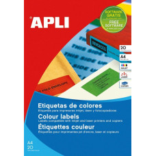 Apli Etykiety kolorowe APLI, 210x297mm, prostokątne, niebieskie, 20 ark.