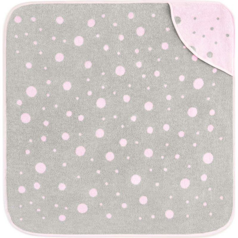 Bērnu vannas dvielis 100x100 Inez rozā pelēks polka dots 8626/1 dvielis ar kapuci