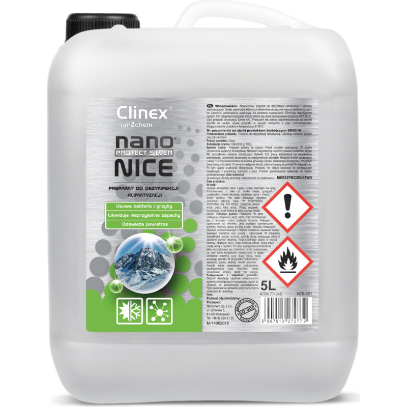 Clinex Nano Protect Silver Nice 5L šķidrs dezinfekcijas līdzeklis gaisa kondicionēšanai un ventilācijai