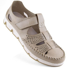 Rieker W RKR651 beige leather openwork shoes with velcro