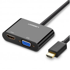 Ugreen Adaptera adaptera pārveidotājs HDMI - VGA / HDMI + mini ligzda 3,5 mm melna