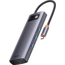 Baseus Metal Gleam Series HUB 6in1 dokstacija USB-C HDMI 3xUSB 3.2 Power Delivery VGA pelēka
