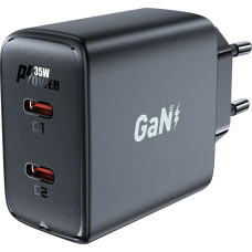 Acefast GaN 35W PD 2x USB-C ātrais lādētājs, melns