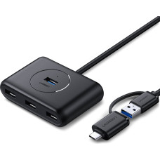 Ugreen 4in1 HUB adaptera sadalītājs USB-A/C līdz 4x USB 3.0 5Gb/s 1m melns