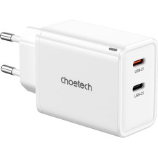 Choetech GaN 2x USB-C PD 65W tīkla lādētājs, balts