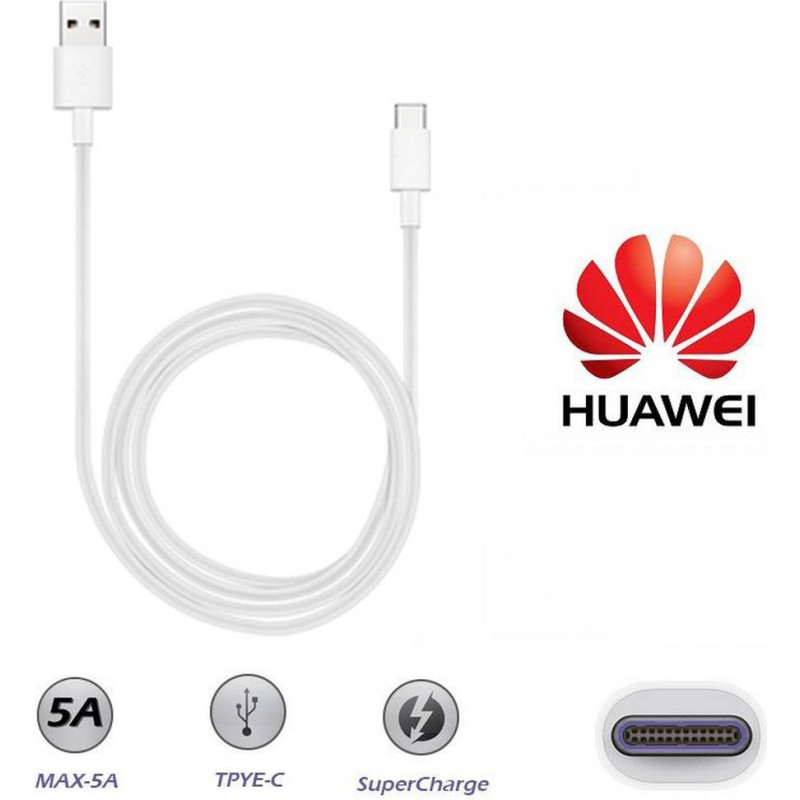 Huawei AP71 SuperCharge Oriģināls Type-C 3.1 Datu un Uzlādes Kabelis 1m Balts (OEM)