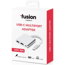 Fusion (3 in 1) USB-C Multiport Adapteris | USB 3.0 | HDMI | USB-C | Sudraba