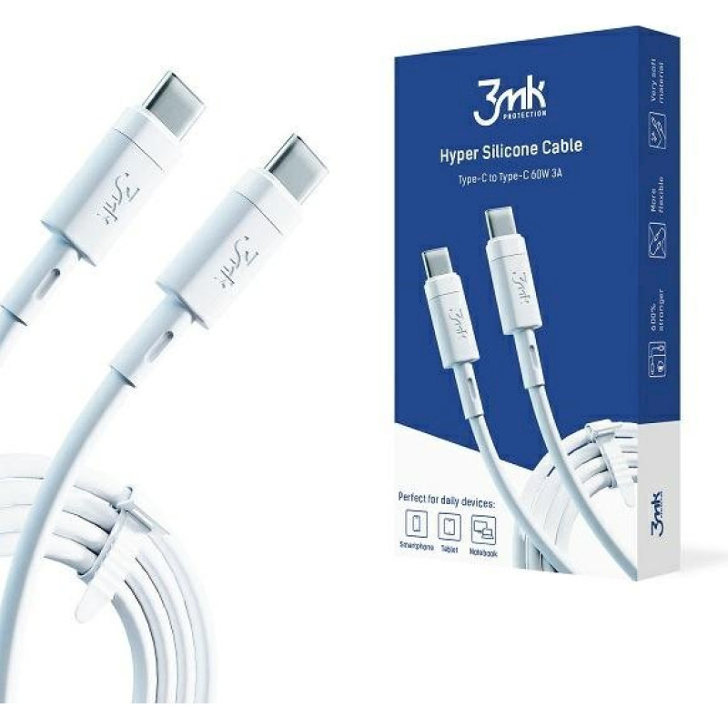 3Mk Protection 3MK HyperSilicone Cable USB-C | USB-C white cable 1m 60W 3A