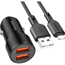 Borofone Car charger BZ19 Wisdom - 2xUSB - 12W with USB to Lightning cable black