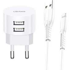 USAMS Ład. siec. 2xUSB T20 2,1A lightnin g biały|white round Fast Charging  XTXLOGT1804