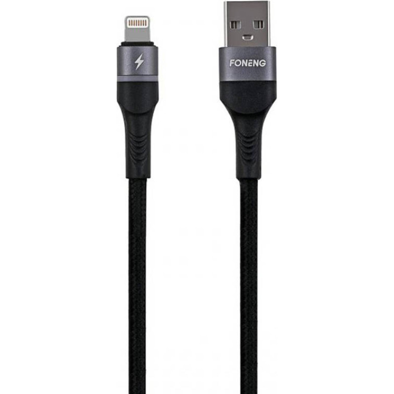 Foneng USB cable for Lightning Foneng X79, LED, braided, 3A, 1m (black)