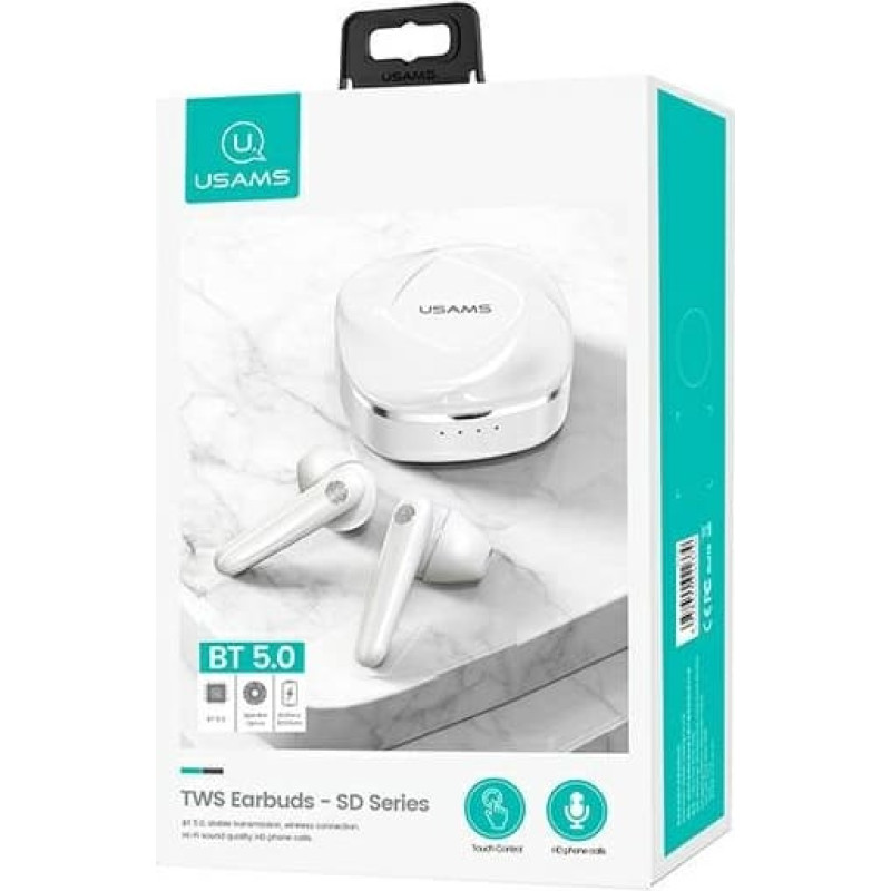 USAMS Słuchawki Bluetooth 5.0 TWS SD series bezprzewodowe biały|white BHUSD01
