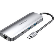 Vention USB-C Docking Station to HDMI, USB-C, 2x USB3.0, RJ45, SD, TF, TRRS 3.5mm, PD 0.15m Vention TOMHB (gray)