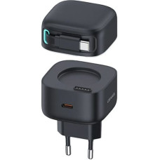 USAMS Ład. siec. 1xUSB-C ze zwijanym kablem USB-C (only head) PD+QC 35W Gan Fast Charging czarny|black XMF Series CC202TC01 (US-CC202)