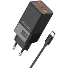 Beline Ład. siec. 2x USB-C + 1x USB 65W + kabel USB-C czarny|black PD 3.0 + QC 3.0  BLN3CB65C GaN