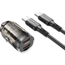 Borofone Car charger BZ29B Outstanding - 2xType C - PD 36W 3A with Type C to Type C cable transparent-black