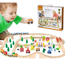 Koka vilciens ar vilcieniem un trasi bērniem, 90 elementi