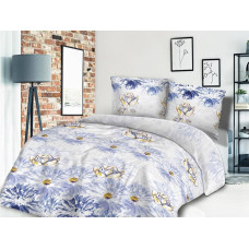 Satīna gultasveļa 220x200 1454/1 ziedi ūdensrozes margrietiņas balta zila Satynlove