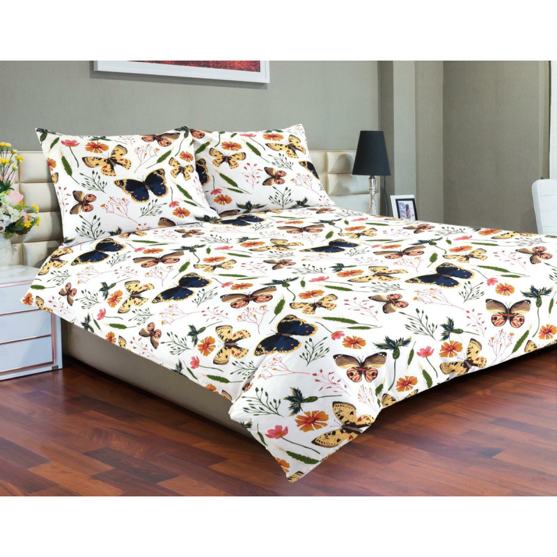 Satīna gultasveļa 220x200 krāsaini tauriņi balti 09A Premium