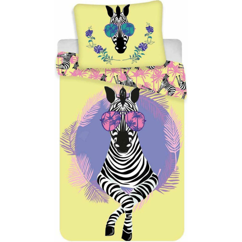 Kokvilnas gultas veļa 140x200 Zebra dzelteni violeta 0647 spilvendrāna 70x90