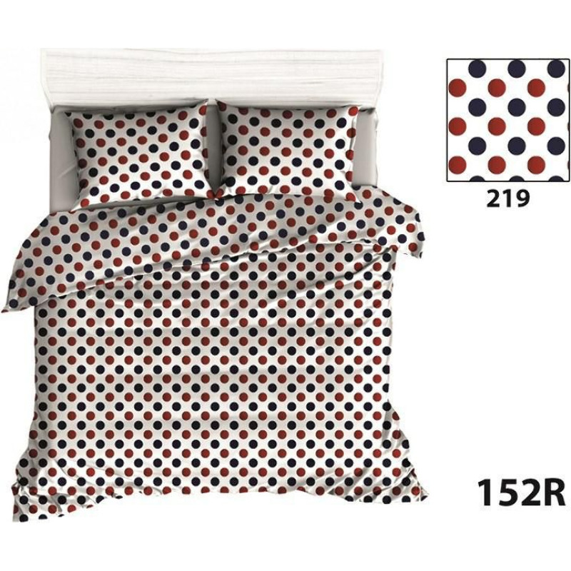 Kokvilnas gultasveļa 140x200 R152 sarkani tumši zili punktiņi